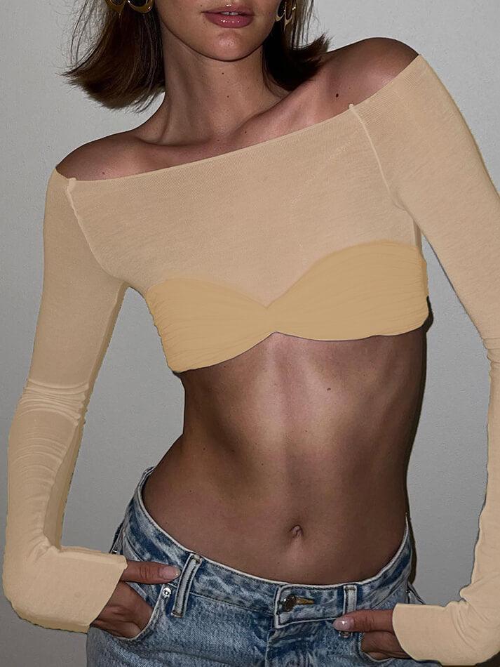 Ruched Off Shoulder Long Sleeve Crop Top - AnotherChill