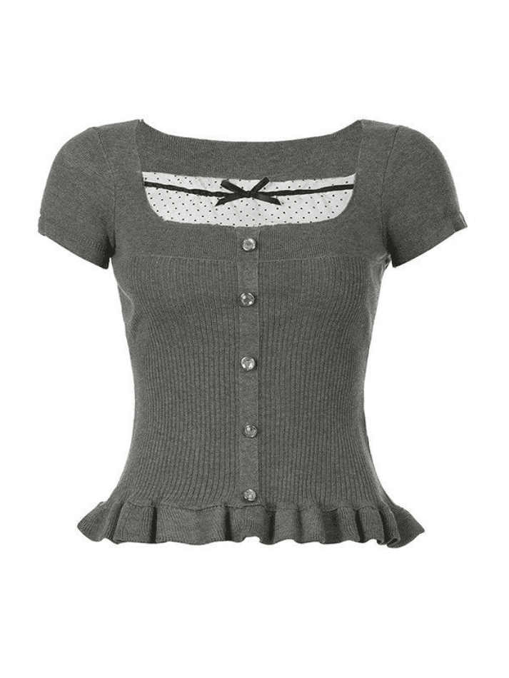 Ruffle Buttoned Knit Top - AnotherChill