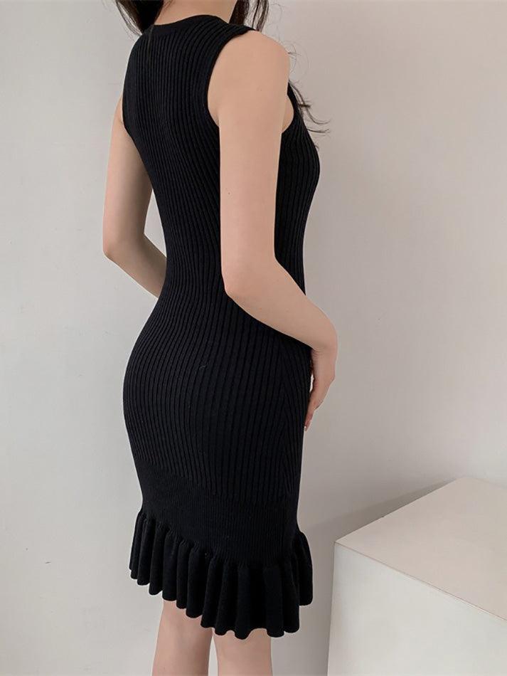 Ruffle Hem Sleeveless Knit Dress - AnotherChill