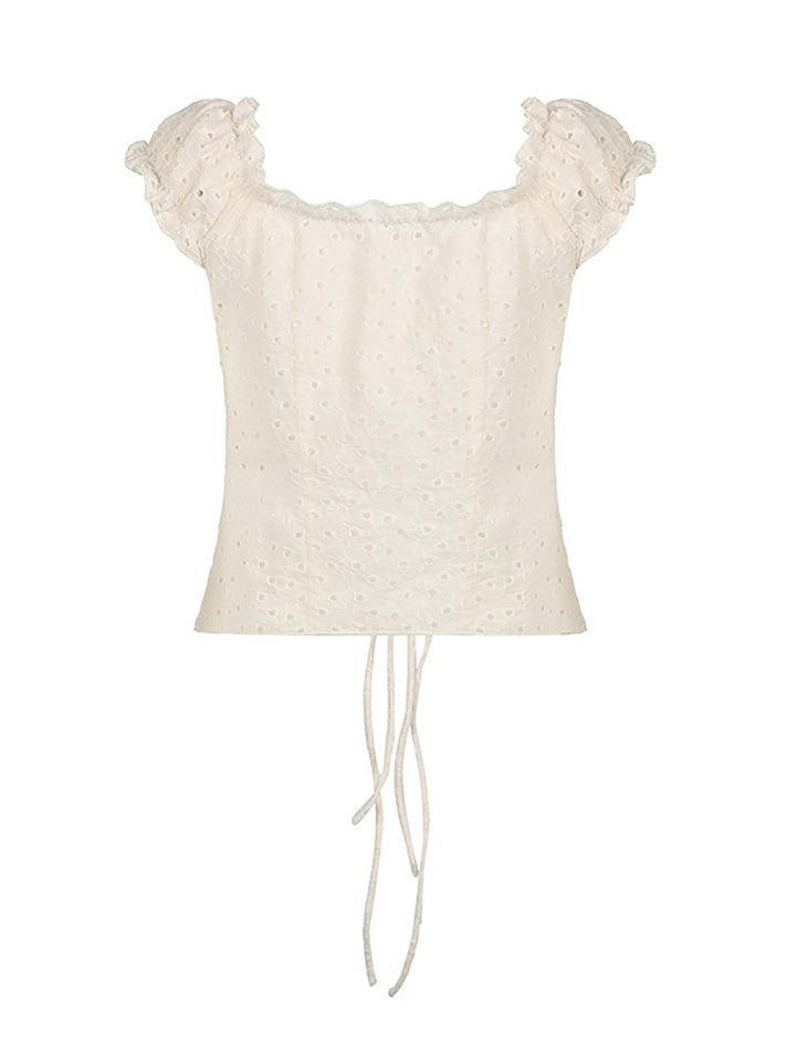 Ruffled Cutout Tied Short Sleeve Top - AnotherChill