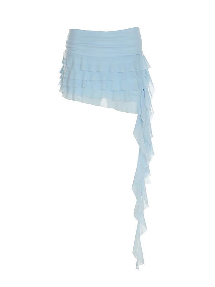 Ruffled Mesh Asymmetrical Mini Skirt - AnotherChill