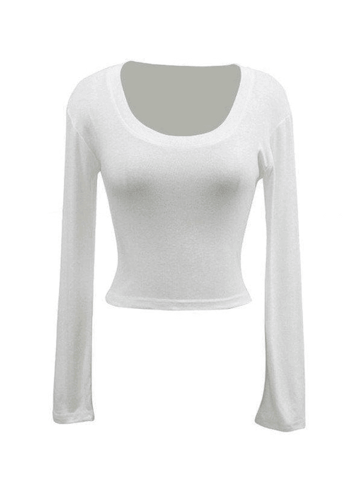 Scoop Neck Long Sleeve Crop Top - AnotherChill