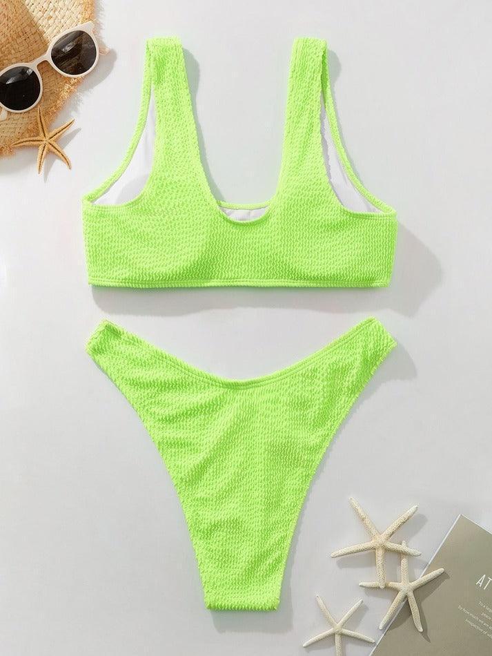 Scoop Neck Smocked Bikini Set - AnotherChill