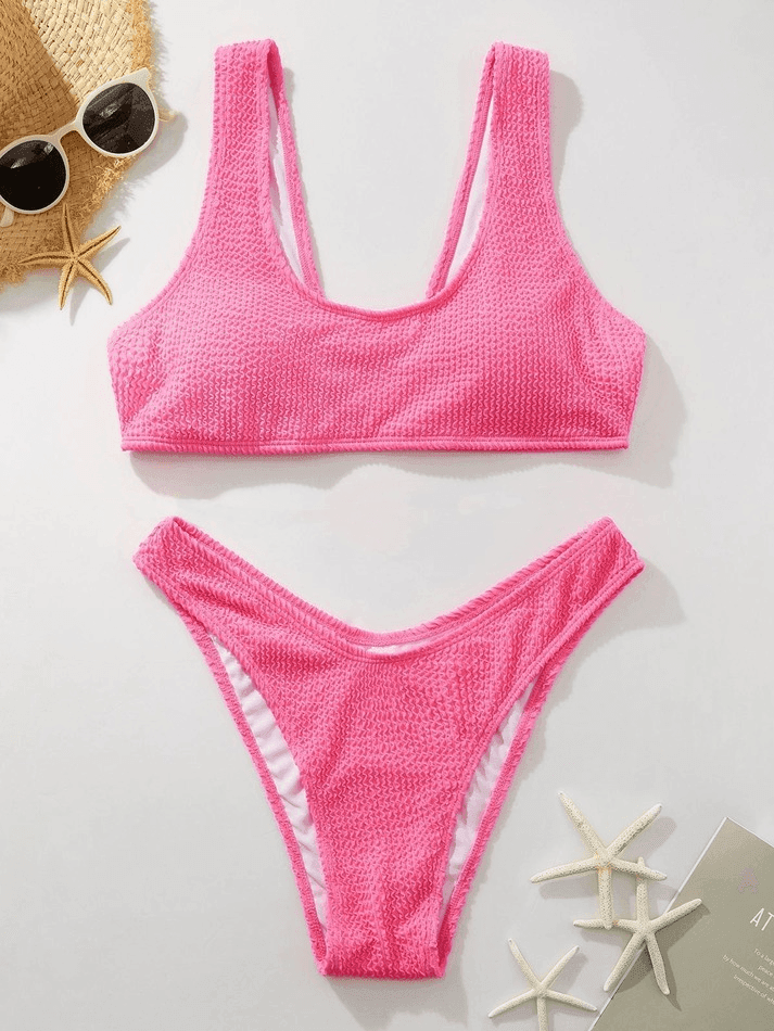 Scoop Neck Smocked Bikini Set - AnotherChill