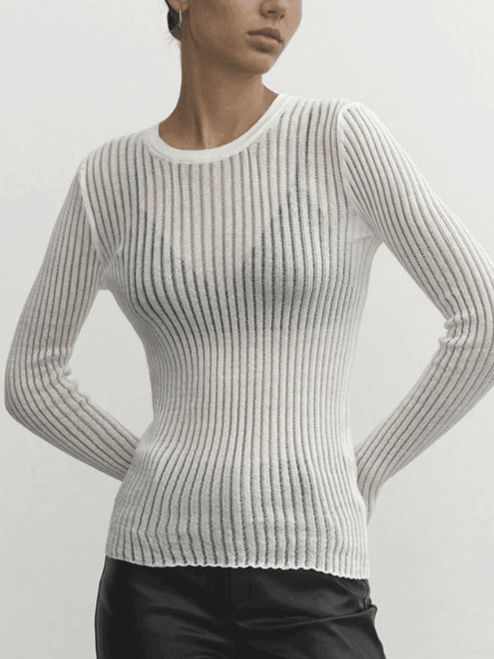 See Through Long Sleeve Ribbed Knit Top - AnotherChill