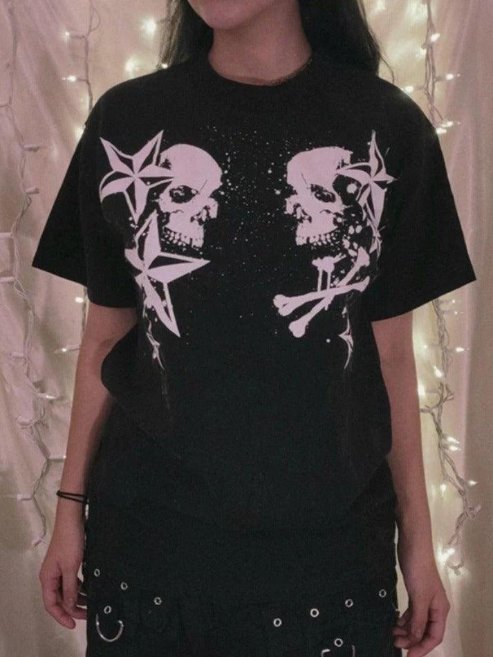 Short Sleeve Black Skull Graphic Oversized Tee - AnotherChill