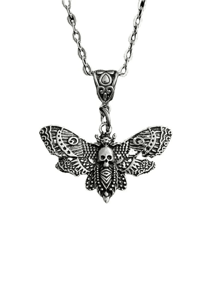 Silver Moth Skull Pendant Necklace - AnotherChill