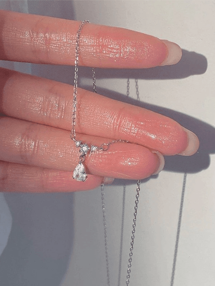 Silver Rhinestone Drop Decor Necklace - AnotherChill