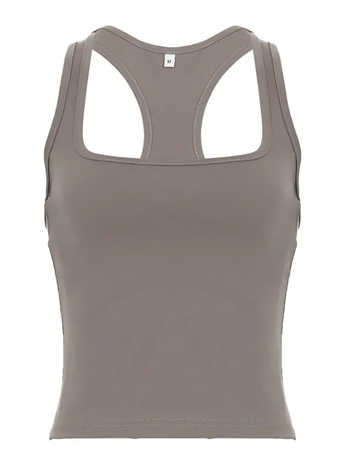 Simple Solid Slim Fit Square Neck Tank Top - AnotherChill