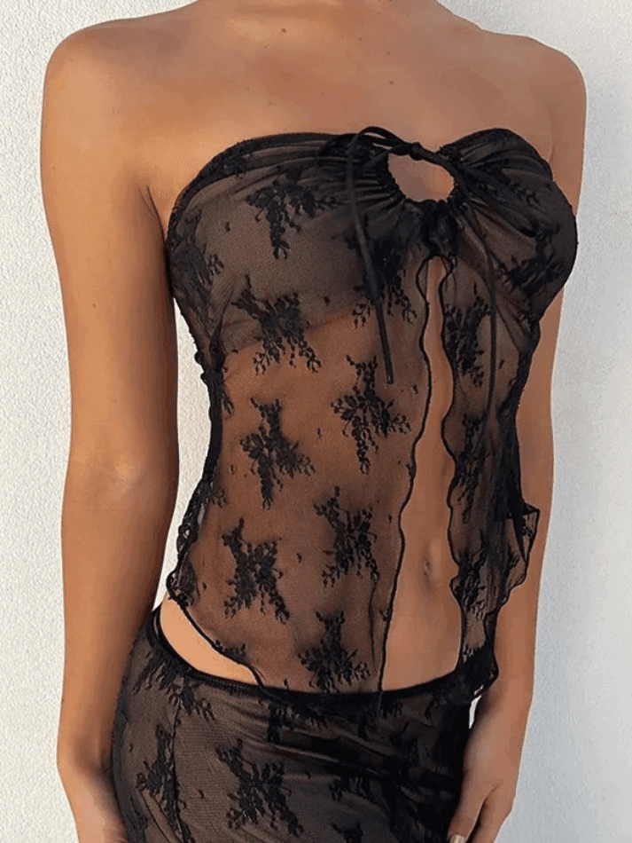 Slit Sheer Mesh Bandeau Top - AnotherChill