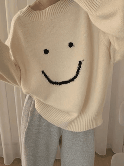 Smiley Face Oversized Sweater - AnotherChill