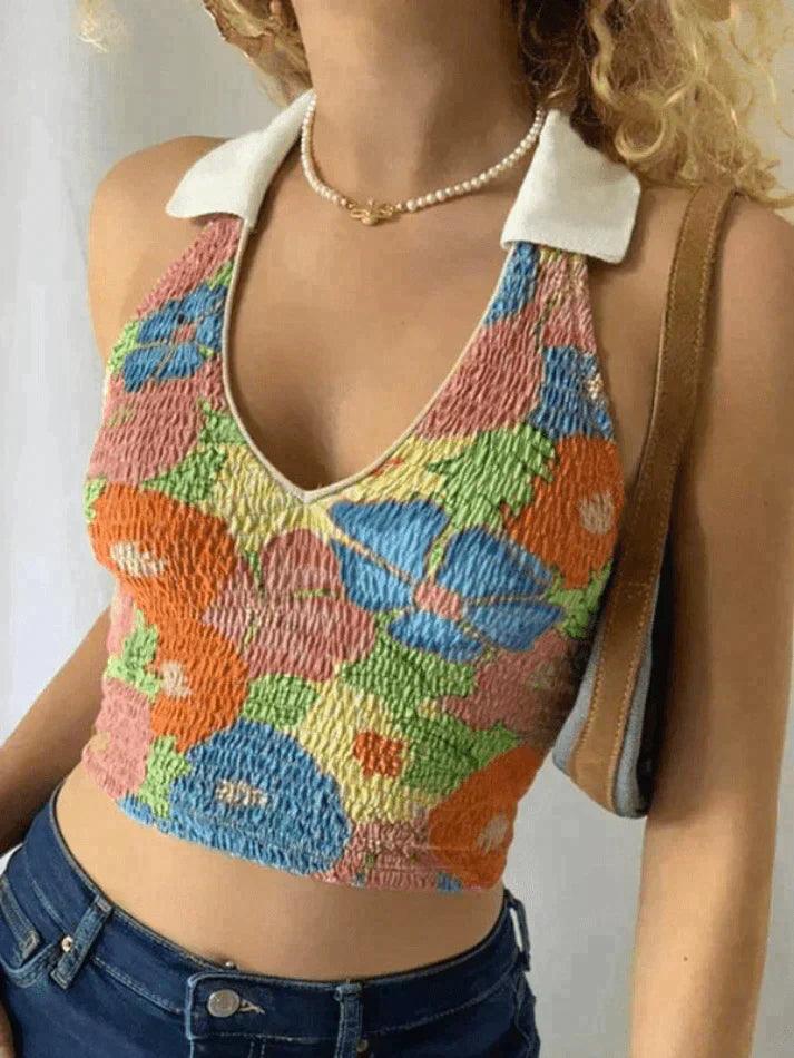 Smocked Halter Cropped Tank Top - AnotherChill