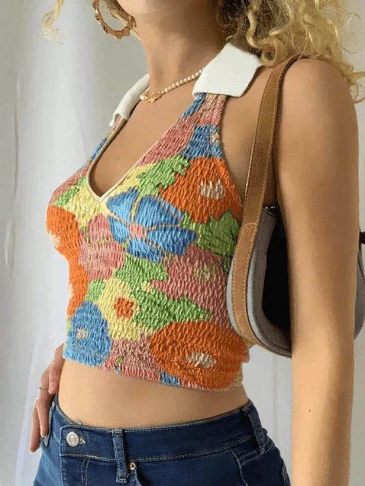 Smocked Halter Cropped Tank Top - AnotherChill