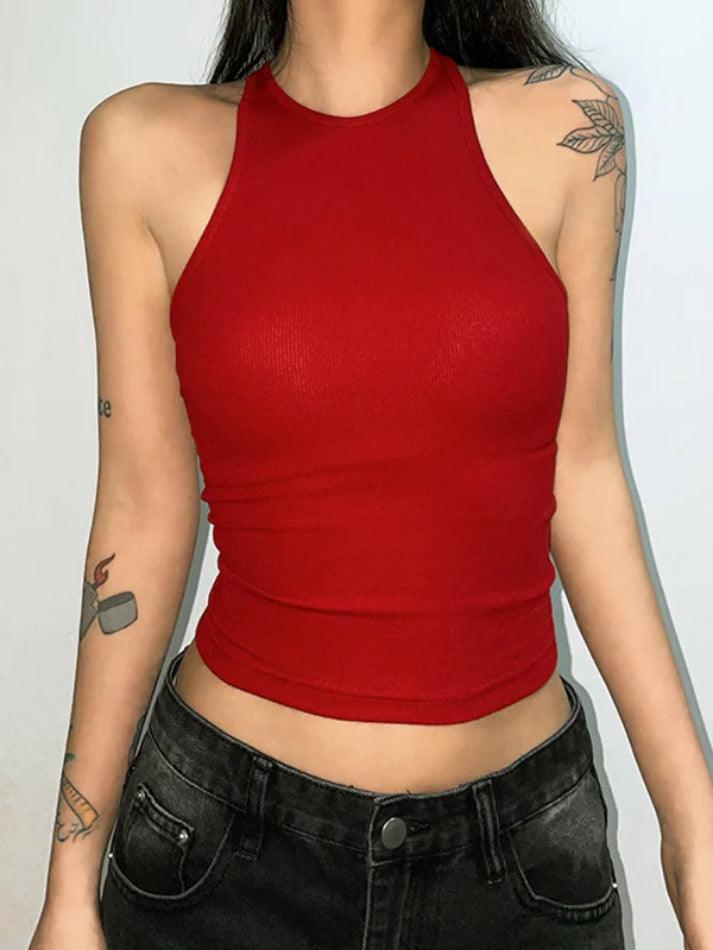 Solid Color Backless Cropped Tank Top - AnotherChill