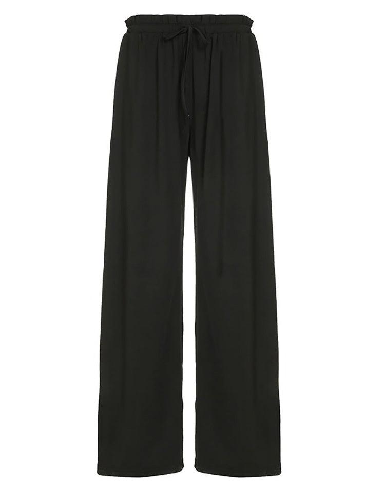 Solid Low-Waist Drawstring Loose Pants - AnotherChill