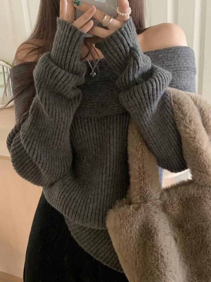 Solid Off Shoulder Knit Sweater - AnotherChill