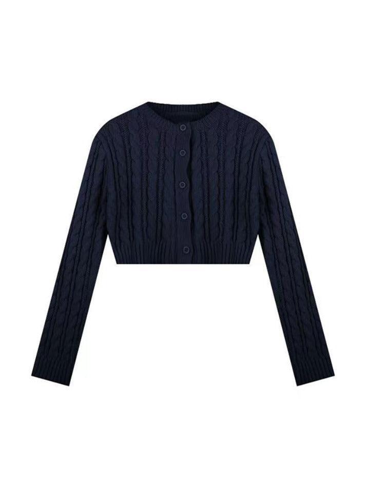 Solid Short Cable Knit Cardigan - AnotherChill