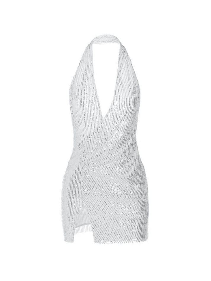 Split Sequin Halter Party Mini Dress - AnotherChill