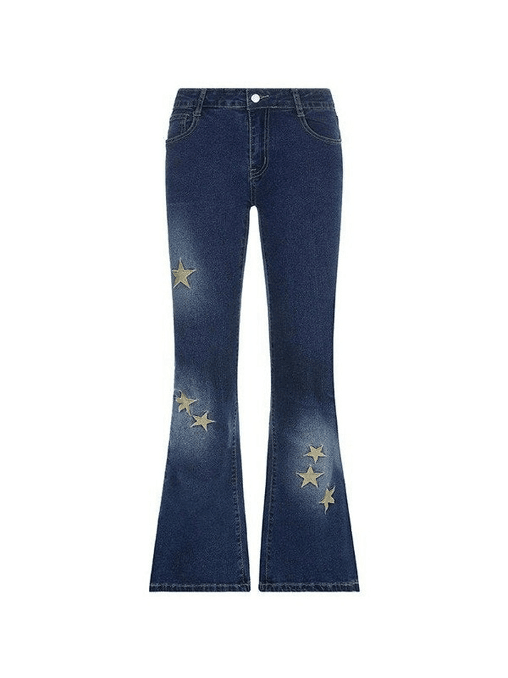 Star Embroidered Flare Jeans - AnotherChill