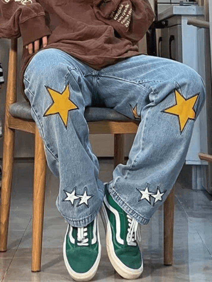 Star Patch Straight Leg Boyfriend Jeans - AnotherChill