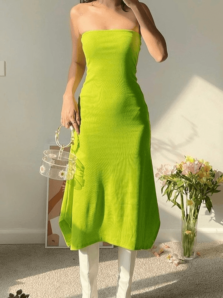 Strapless Split Ribbed Maxi Dress - AnotherChill