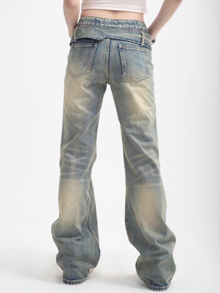 Street High Waist Straight Mop Flare Jeans - AnotherChill