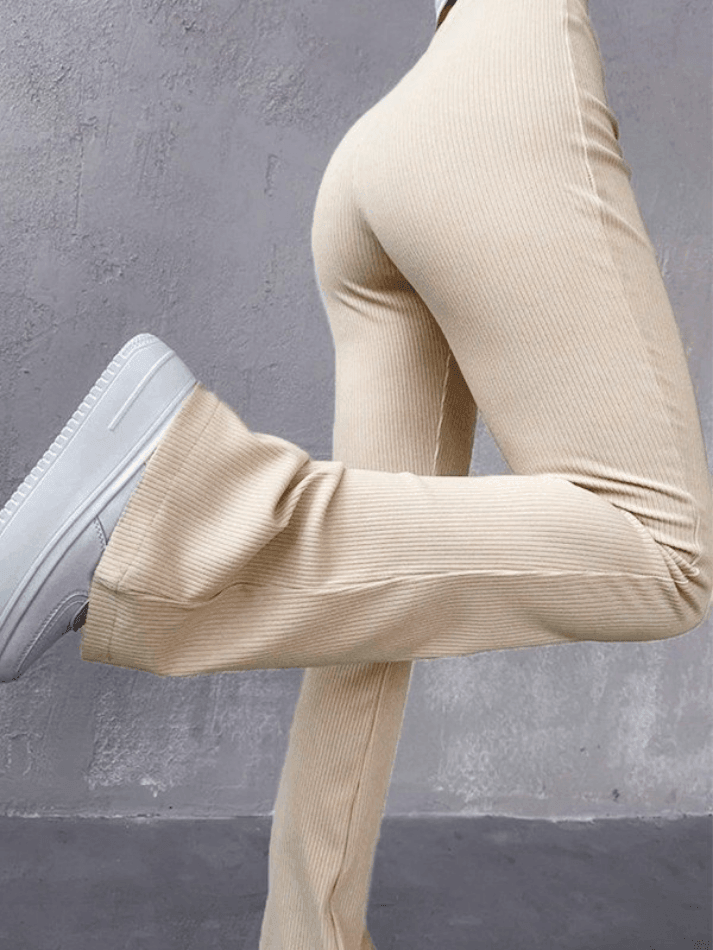 Stretchy Ribbed Flare Leg Pants - AnotherChill