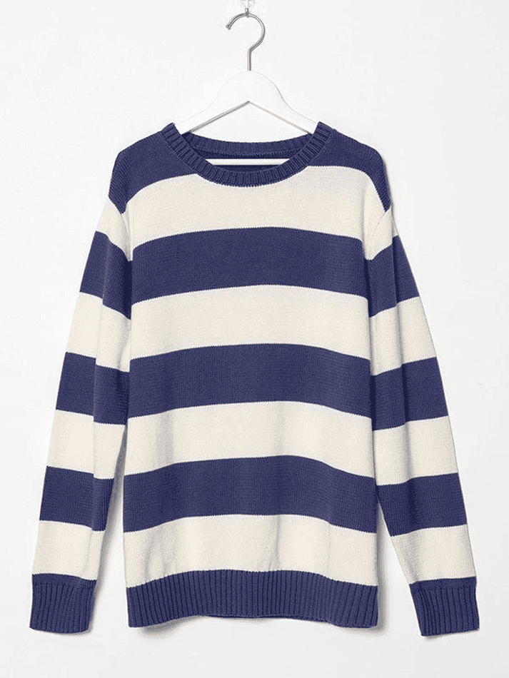 Striped Crew Neck Knit Sweater - AnotherChill