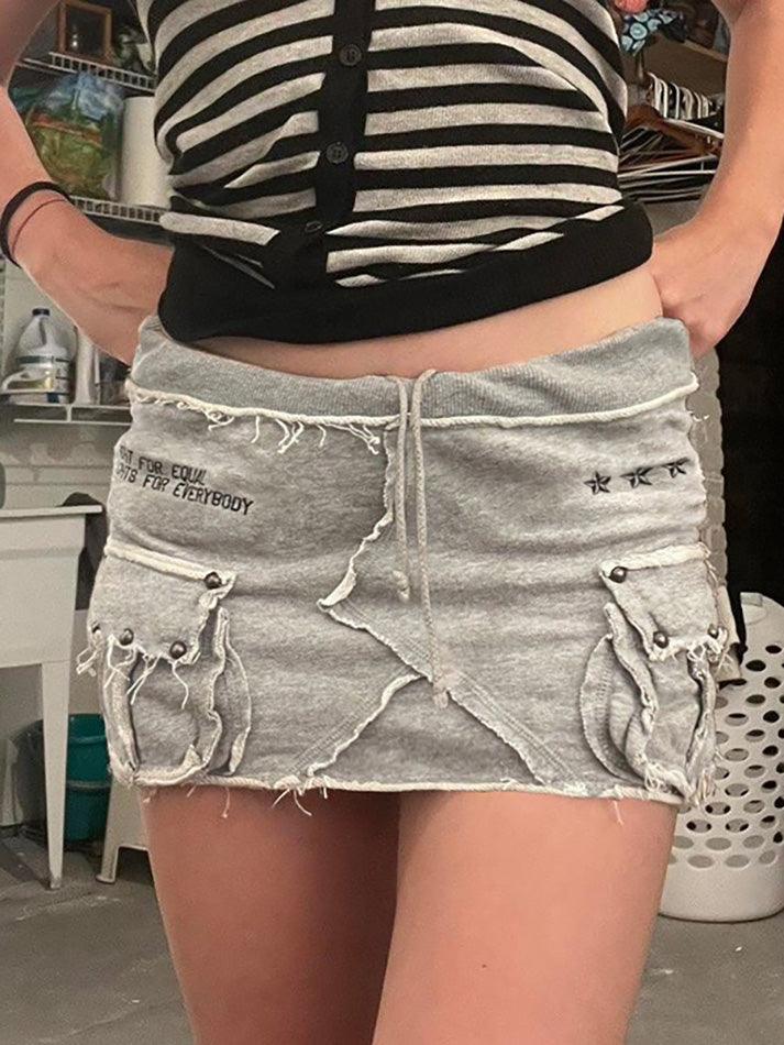 Studded Letter Print Pocket Mini Skirt - AnotherChill