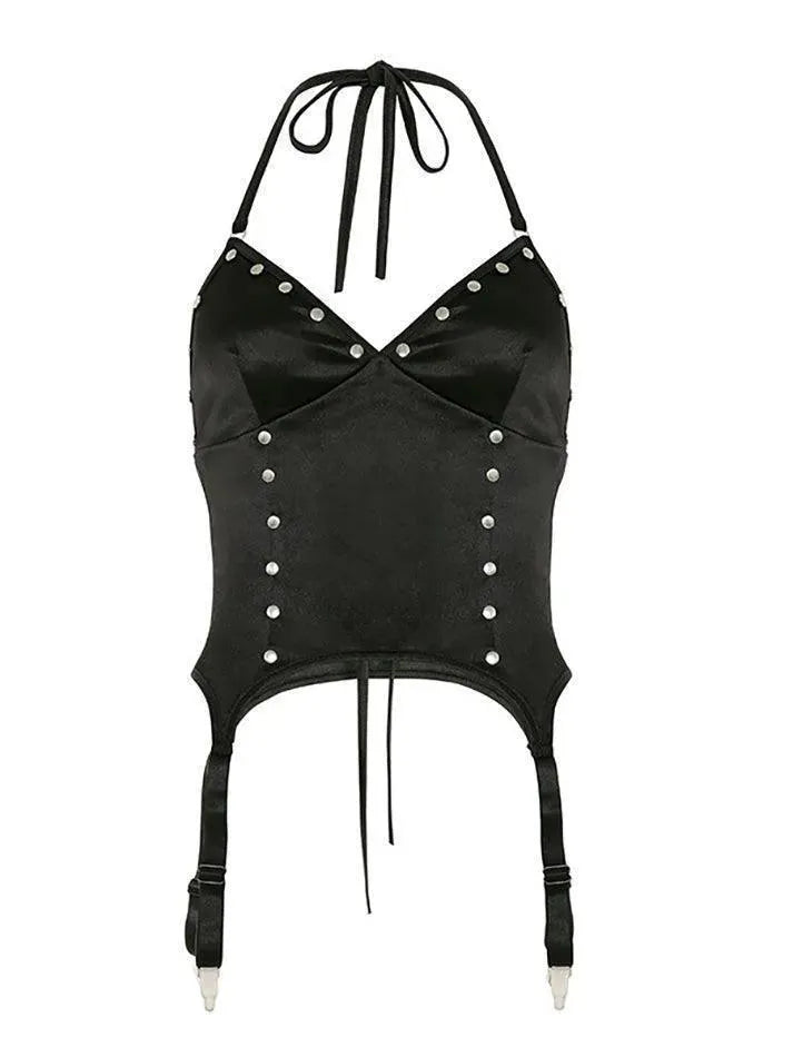 Studded PU Leather Halter Tank Top - AnotherChill