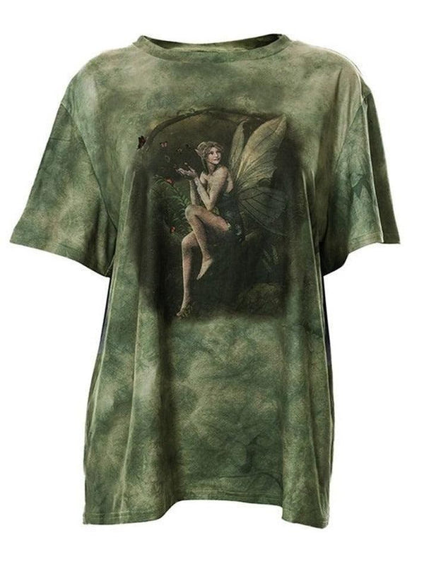 Tie Dye Grunge Fairy Print Tee - AnotherChill