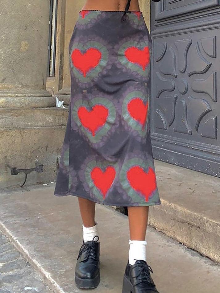 Tie-Dye Heart Wrap Midi Skirt - AnotherChill