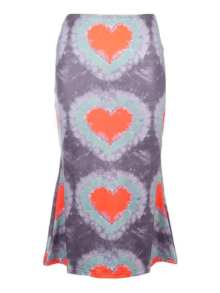 Tie-Dye Heart Wrap Midi Skirt - AnotherChill