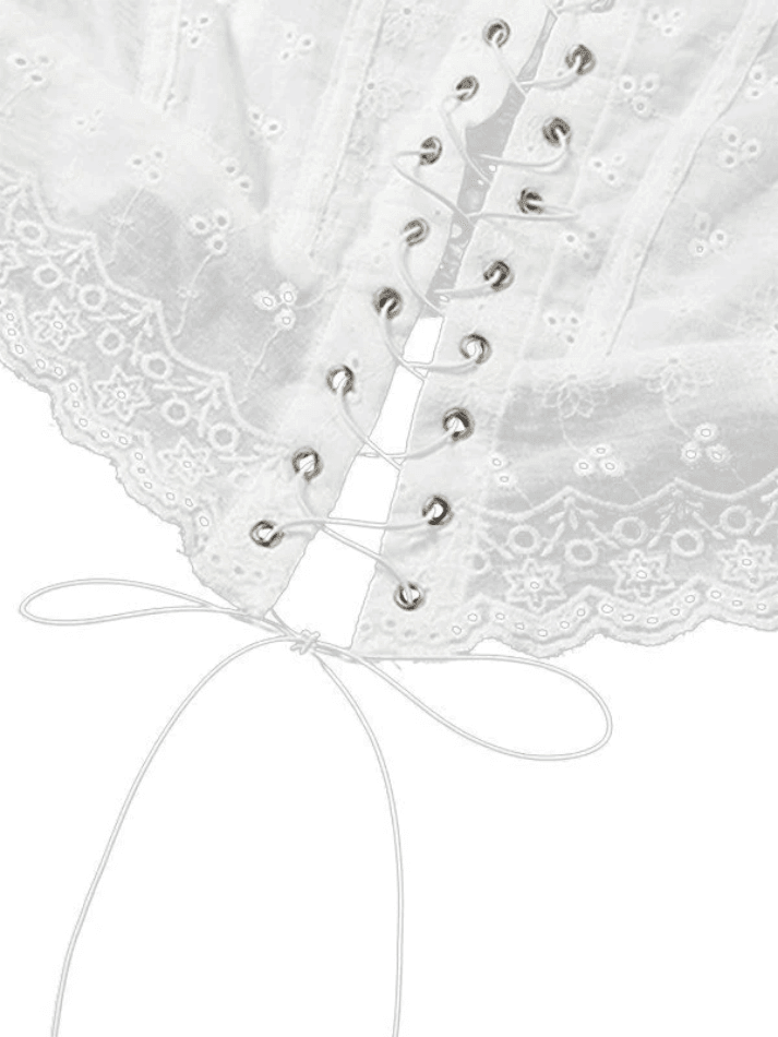Tie Front White Broderie Lace Corset Top - AnotherChill