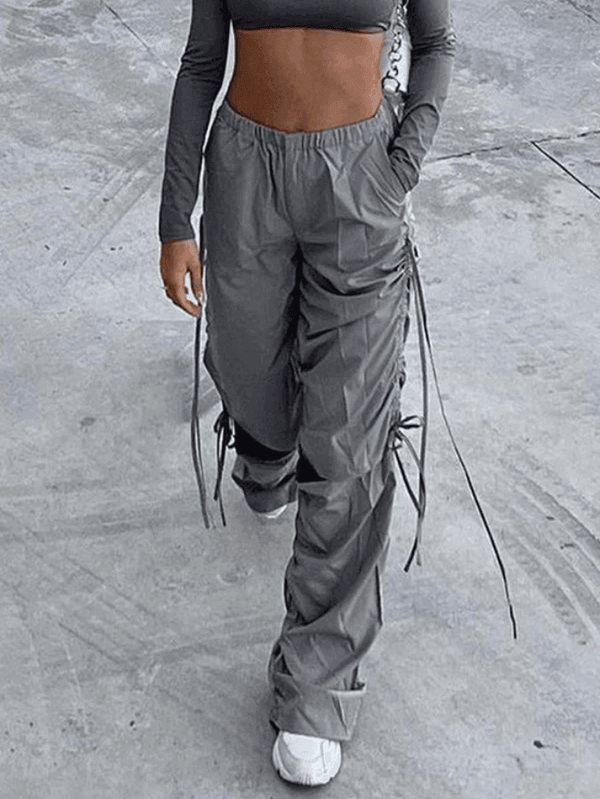 Tie Strap Cutout Parachute Cargo Pants - AnotherChill