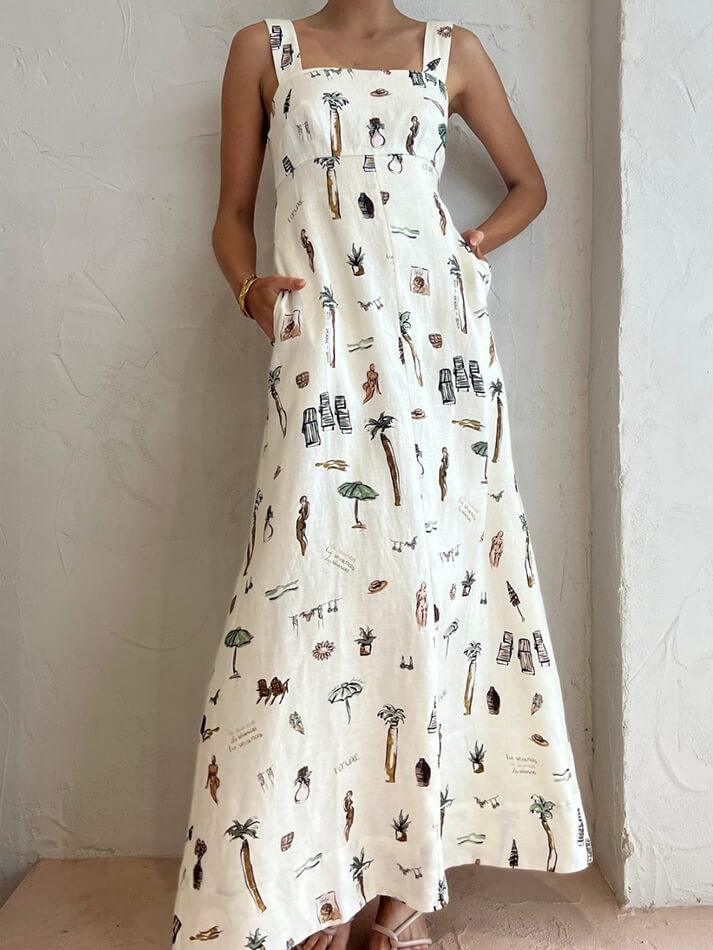 Tropical Print Knotted Long Dress - AnotherChill