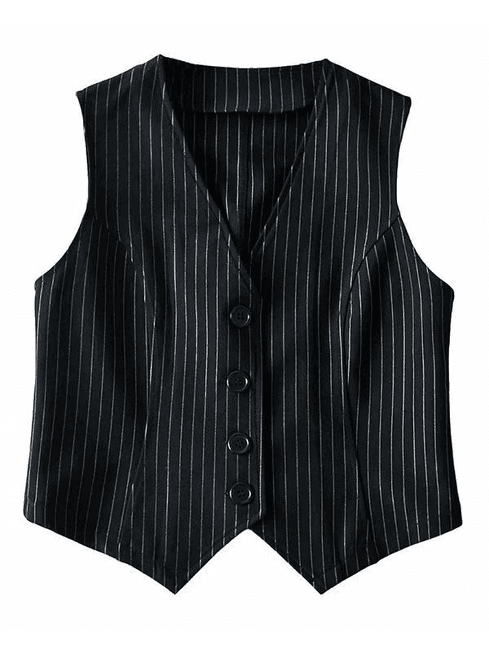 V Neck Pinstriped Button Corset Top - AnotherChill