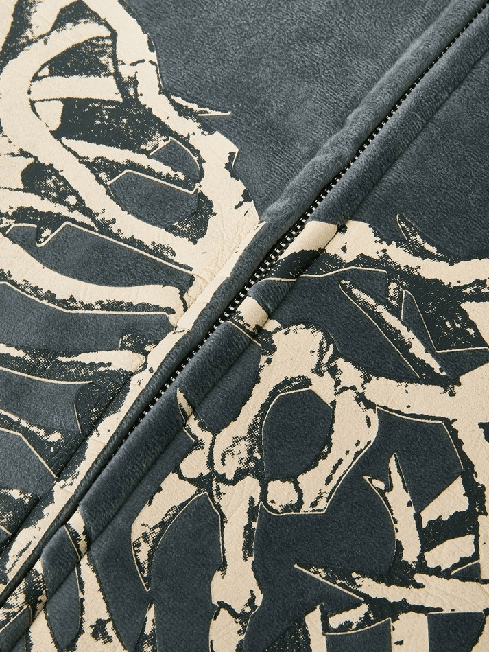 Velvet Skeleton Graphic Zip Up Hoodie - AnotherChill