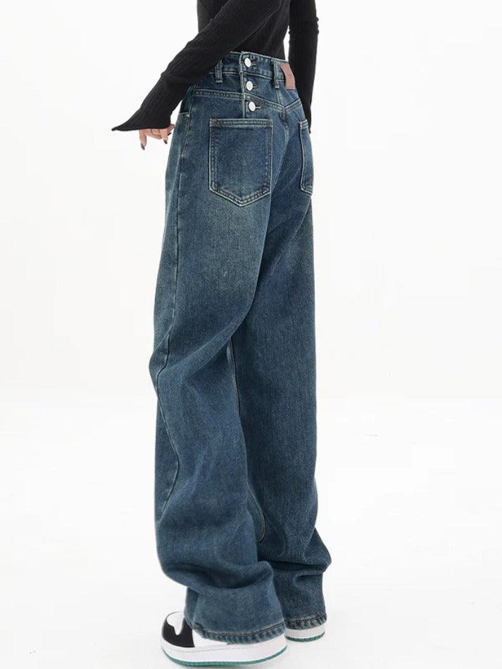 Vintage Blue Button Back Boyfriend Jeans - AnotherChill