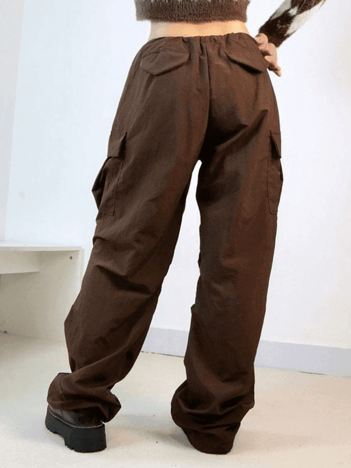 Vintage Brown Baggy Parachute Cargo Pants - AnotherChill