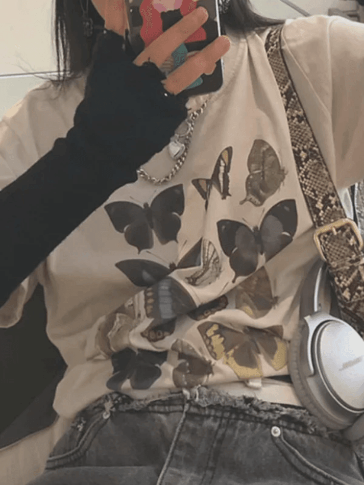 Vintage Butterfly Oversized Short Sleeve Tee - AnotherChill