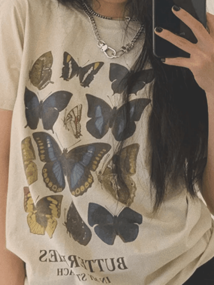 Vintage Butterfly Oversized Short Sleeve Tee - AnotherChill
