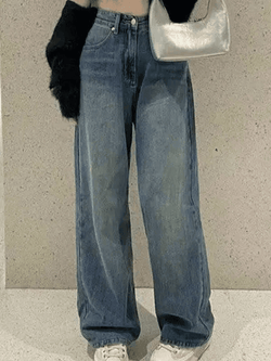 Vintage Faded Wash Straight Leg Boyfriend Jeans - AnotherChill