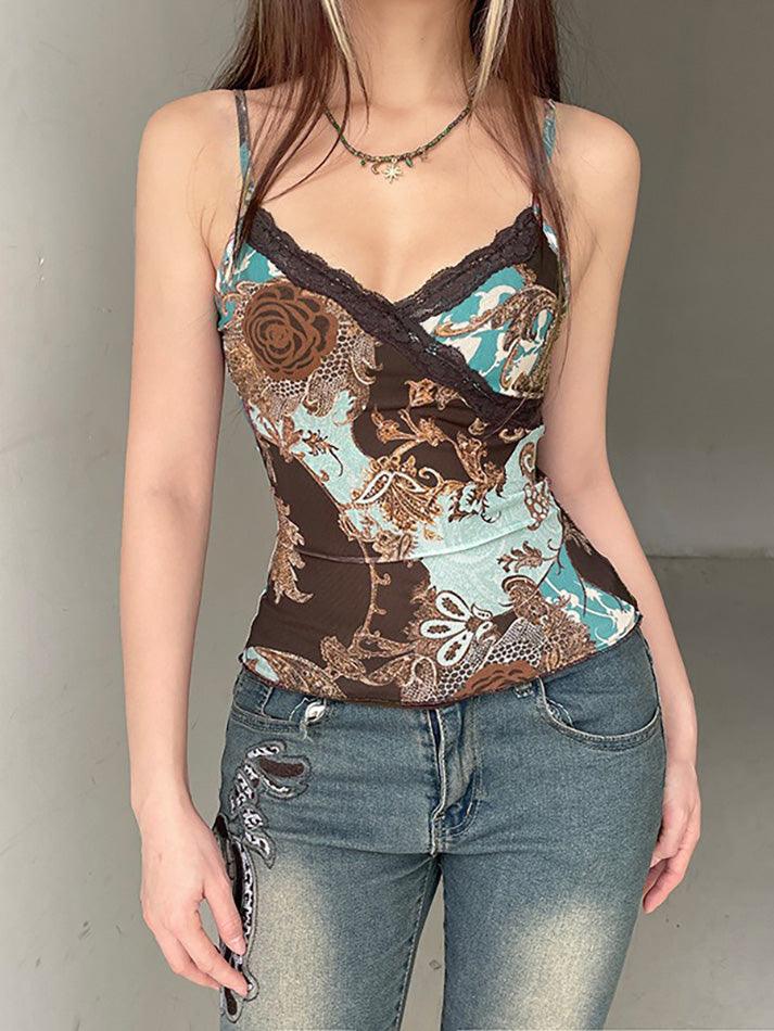 Vintage Lace Gradient Print Cami Top - AnotherChill