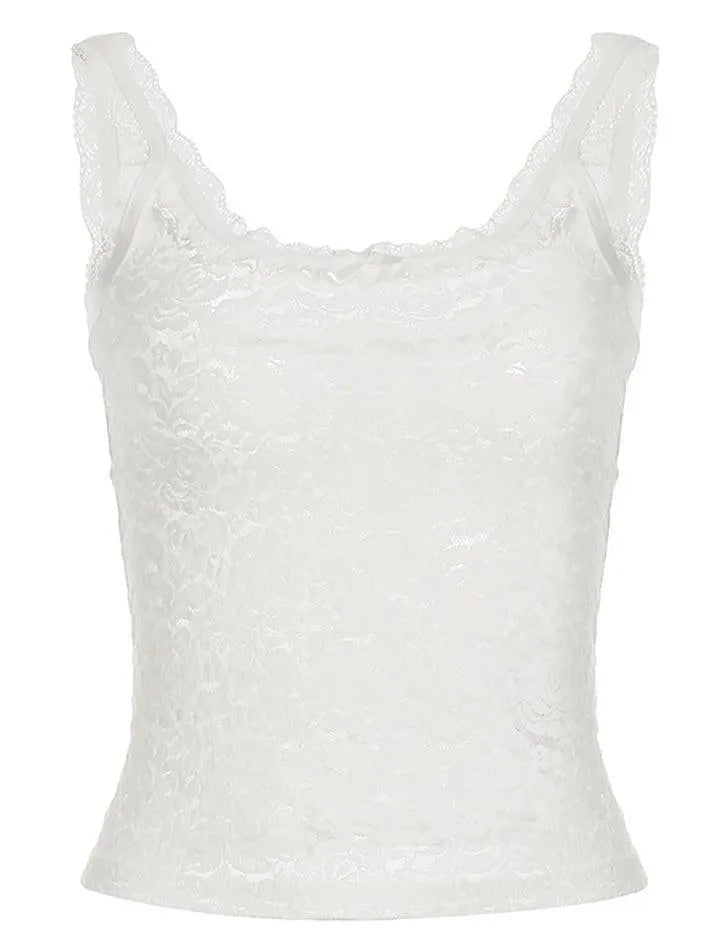 Vintage Lace Square Neck Bow Tank Top - AnotherChill