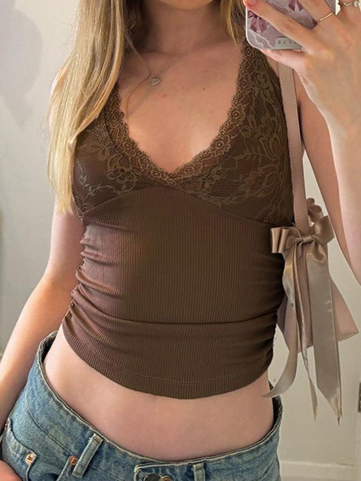 Vintage Lace Trim Deep V-Neck Cami Top - AnotherChill