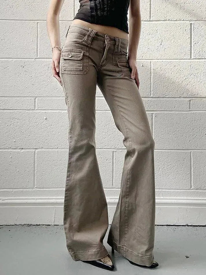 Vintage Low-Rise Pocket Flared Jeans - AnotherChill