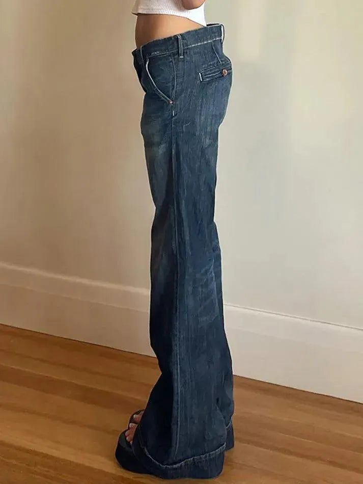 Vintage Low Rise Washed Gradient Straight Leg Jeans - AnotherChill