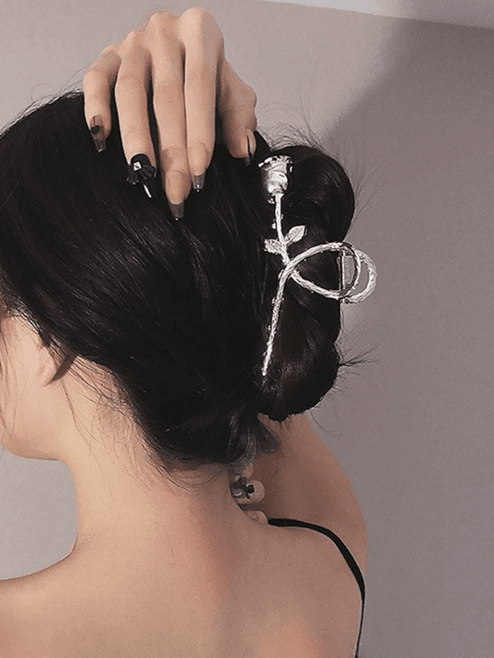 Vintage Rose Decor Silver Hair Claw - AnotherChill