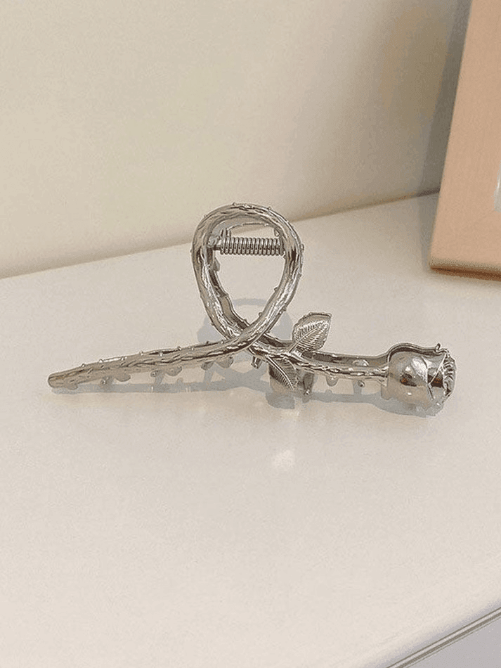 Vintage Rose Decor Silver Hair Claw - AnotherChill